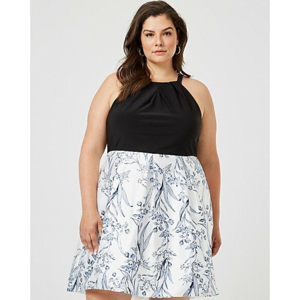 Le Chateau Women Floral Print Knit & Satin Halter Dress Size 2X